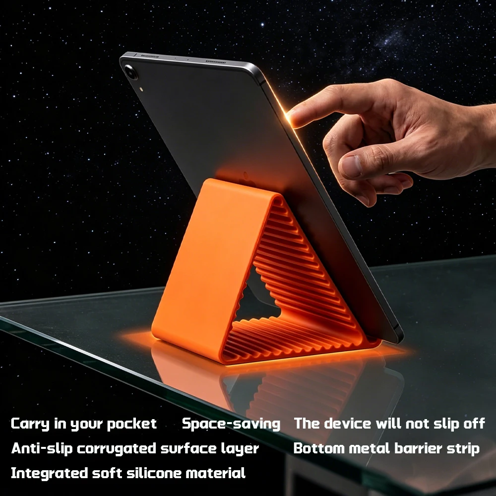 Portable Pocket Silicone Tablet Stand Anti-slip Corrugated Metal Strip Holder For iPad Phone E-Reader Travel Office Desktop Use