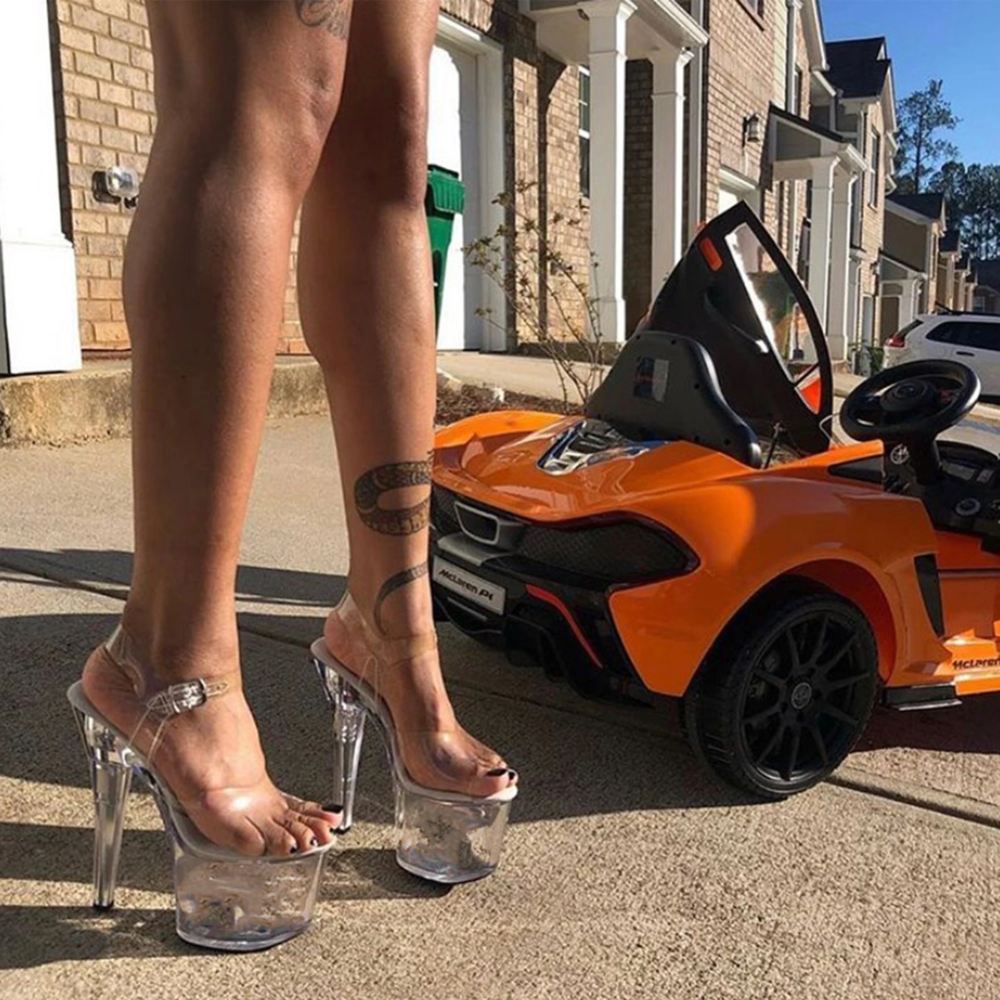 WUXIN H&P المرأة 7 في متجرد واضح منصة الكعوب مثير القطب الرقص عالية الكعب، أحذية راقصة غريبة خنجر 17 سنتيمتر