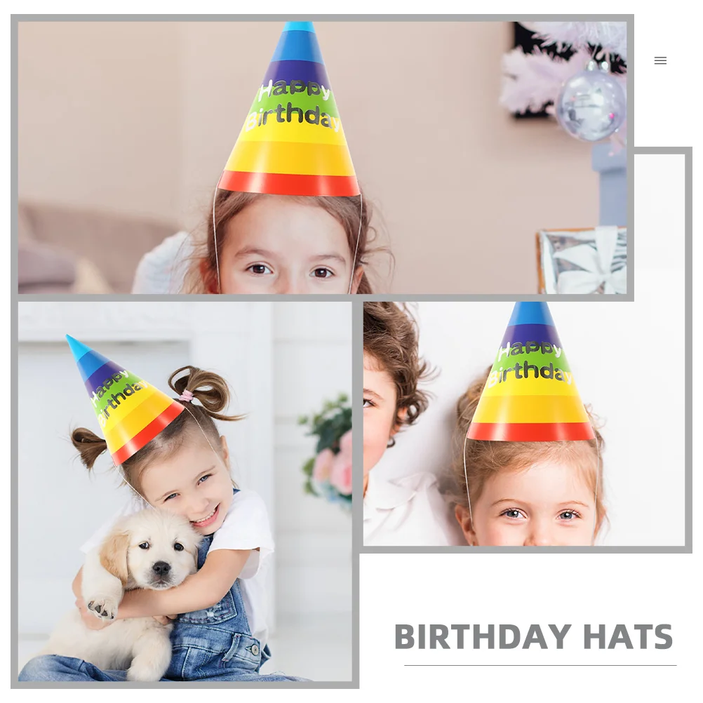 20 Pcs Birthday Celebration Hat Rainbow New Born Hats Party Prop Pink Paper Headwear