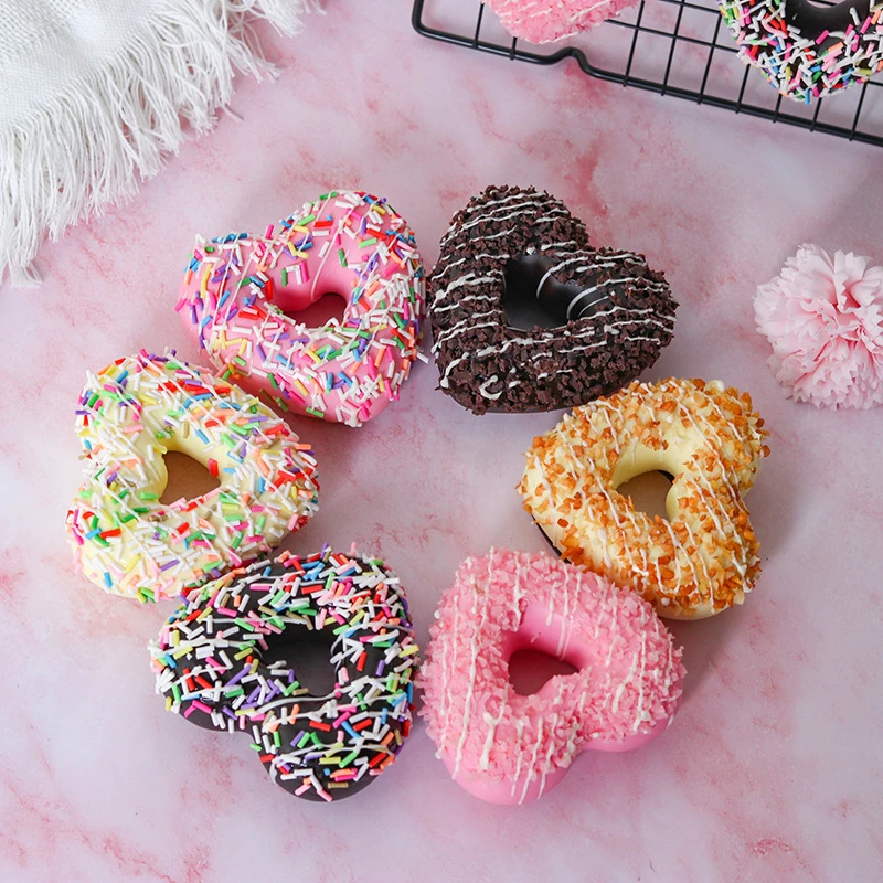 6 Pcs/Set 3D Heart Donuts Refrigerator Magnets Sets Simulation Food Fridge Magnetic Stickers Home Decor Office Message Kitchen