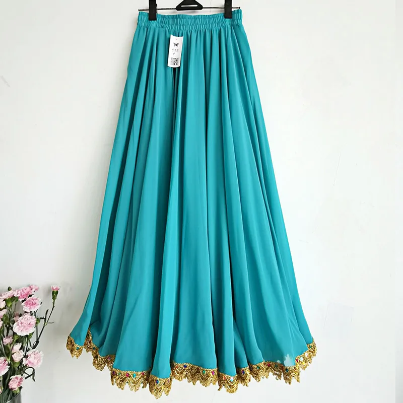 Damen-Tanzrock, 720-Grad-Design, einfarbig, für spanische Flamenco-Tänze, mit großem Schwung, hoher Taille, langer Rock, Kostüm für mexikanische Tänzerinnen. – Detail 13