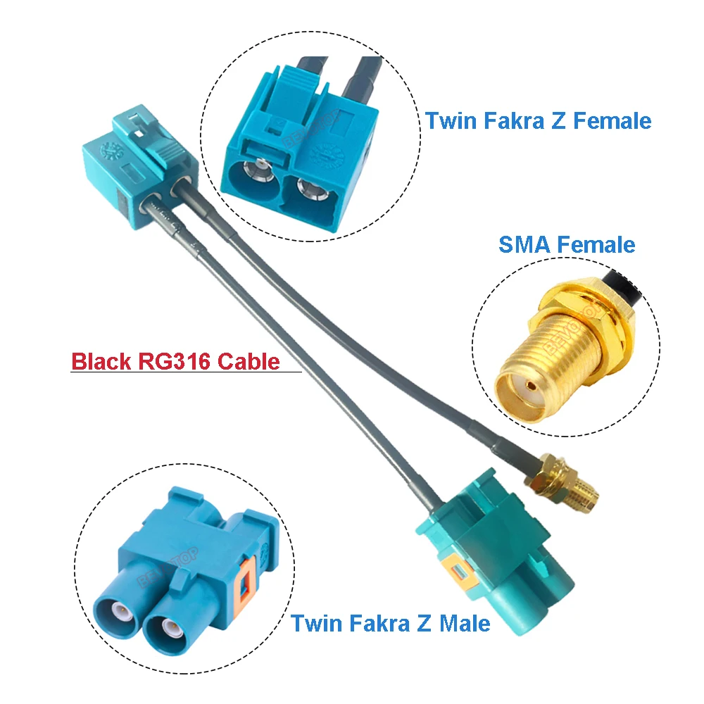1PCS Black Twin Fakra Z to Fakra SMA Splitter Custom-Made RG316 RF Coaxial Cable Junper for Electronic Components Market