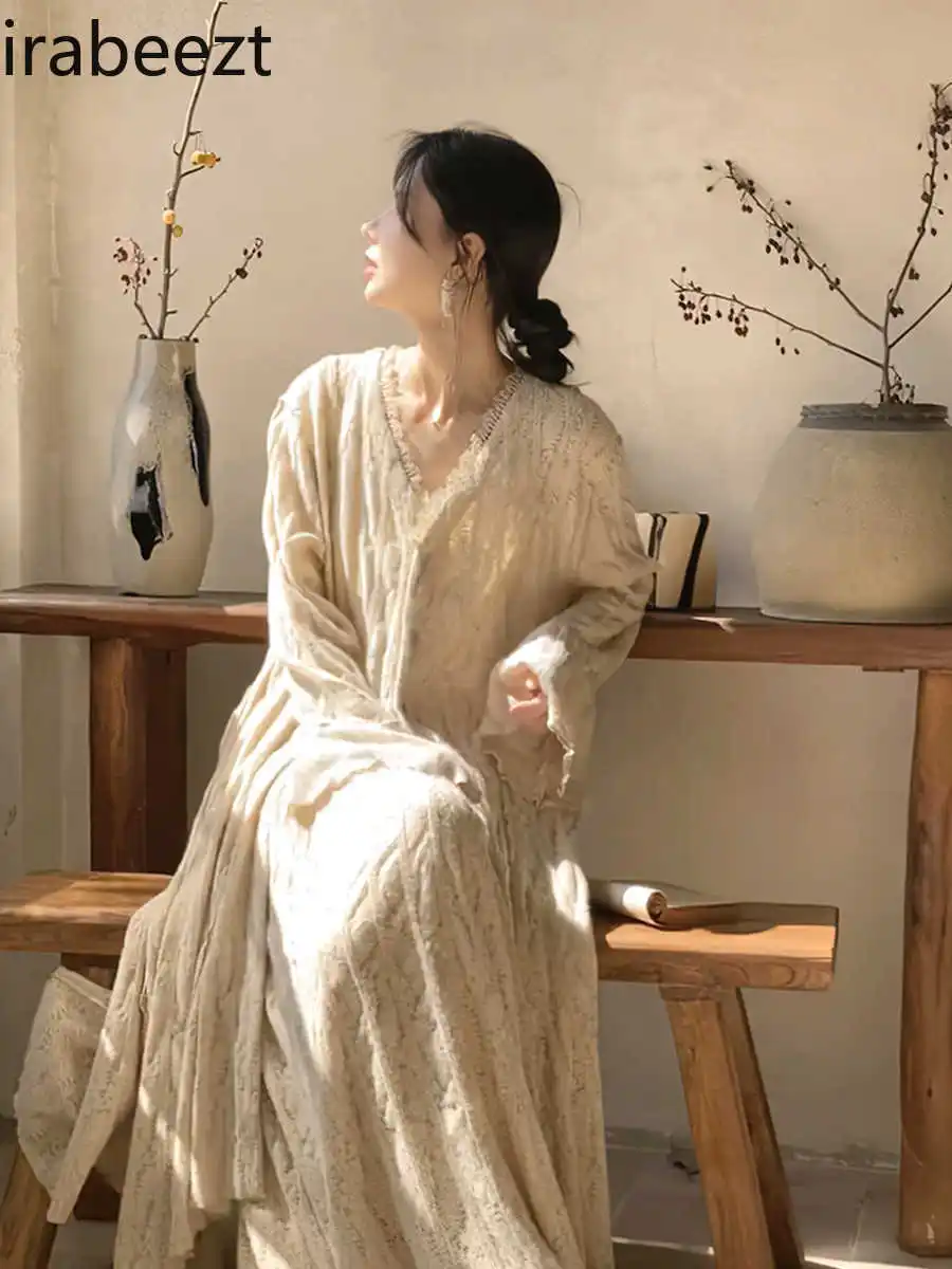 

Elegant Chinese Style Suits Women 2025 Spring Autumn V-Neck Blouse Skirt Set New Arrival Roupas Femininas Conjuntos