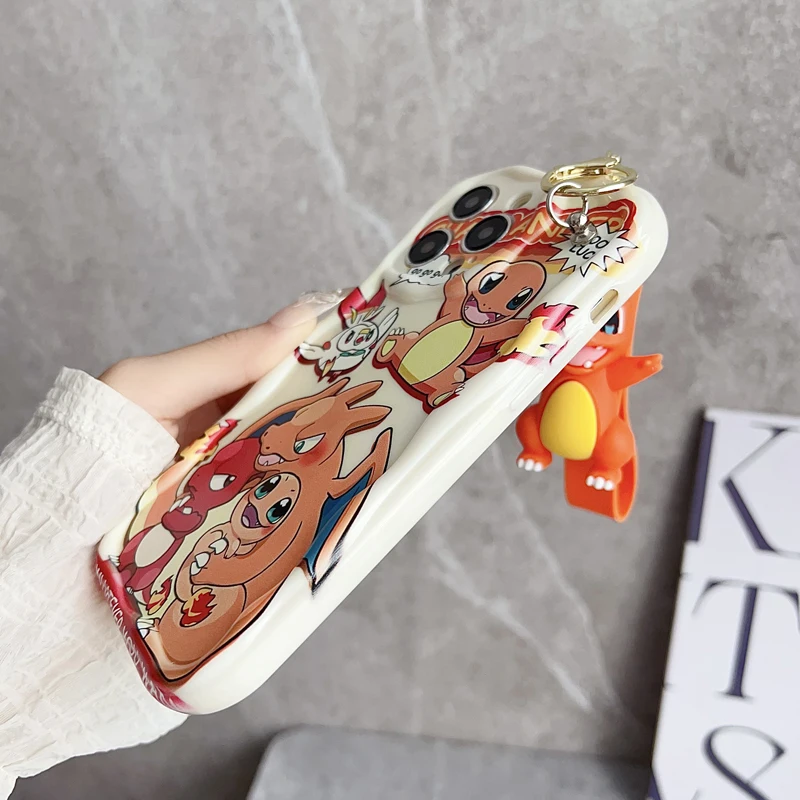 Чехол Squirtle Bulbasaur Wave с брелоком для iPhone 16, 15, 14, 13, 12, 11 Pro Xs Max Xs XR 7, 8, 6 Plus e SE 2020 2022