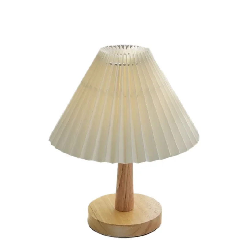 

desk lamp, Korean pleated bedside lamp, homestay decorative night lamp, solid wood dimmable eye protection