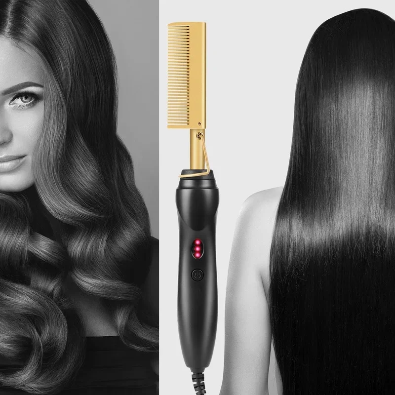 2 in 1 Hair Straightener Hair Curler Electric Hot Heating Comb Hair Smooth Flat Iron Multifunctional Straightening Styling Tool