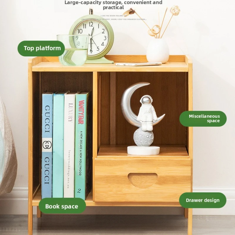 Modern simple bamboo and wood bedside table, multi-layer drawer cabinet, living room side table, sofa storage side cabinet