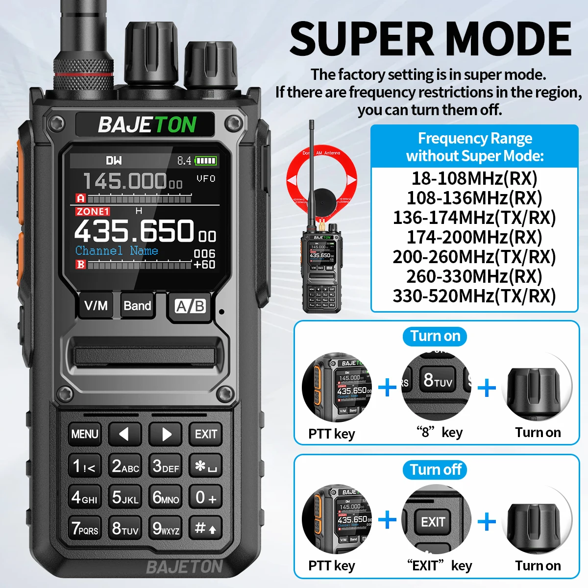 BAJETON BJ-7800 Walkie Talkie de largo alcance SW MW LW AM SSB CB 10W recibir programación inalámbrica de teléfono Bluetooth NOAA Radio bidireccional