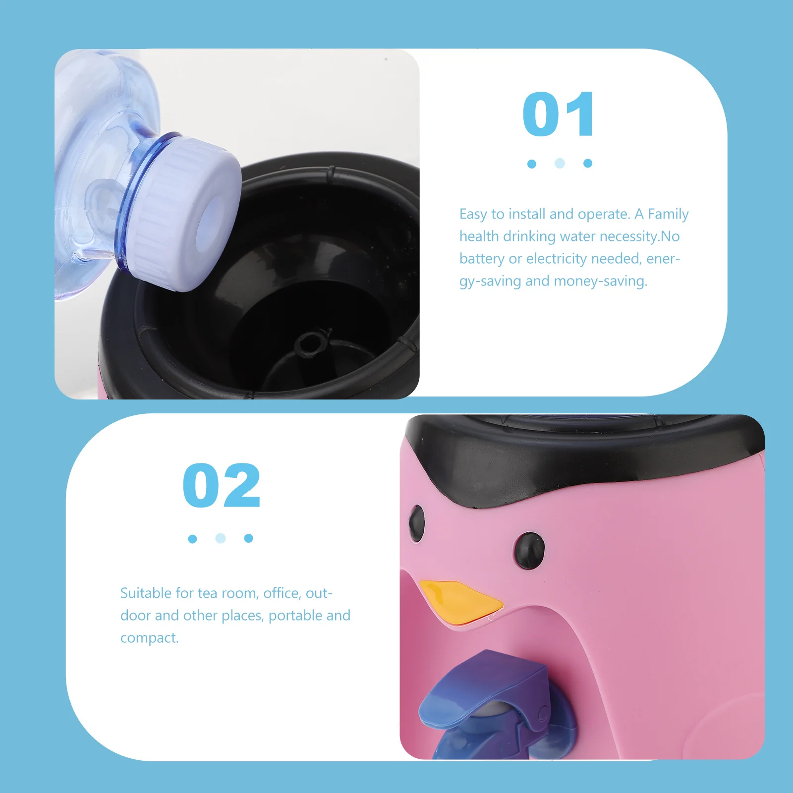 

1Pcs Cartoon Water Dispenser Mini Non-Heating Drink Machine for Home Office Portable Manual Water Fountain Sturdy Safe