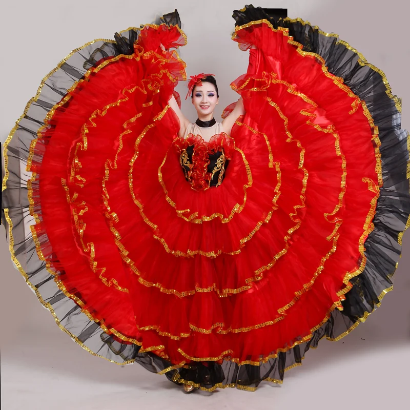 New Style Long Skirt Flamenco Dance Performance Costume Wide Swing Opening Dance Wardrobe Ladies Ethnic Stage Outfit Autumn 