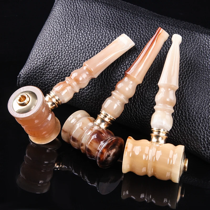 

New Hammer shape smoking pipe Cigarette Holder Filter 2use For Slim Cigarette Straight style Natural horn pipe tobacco pipe