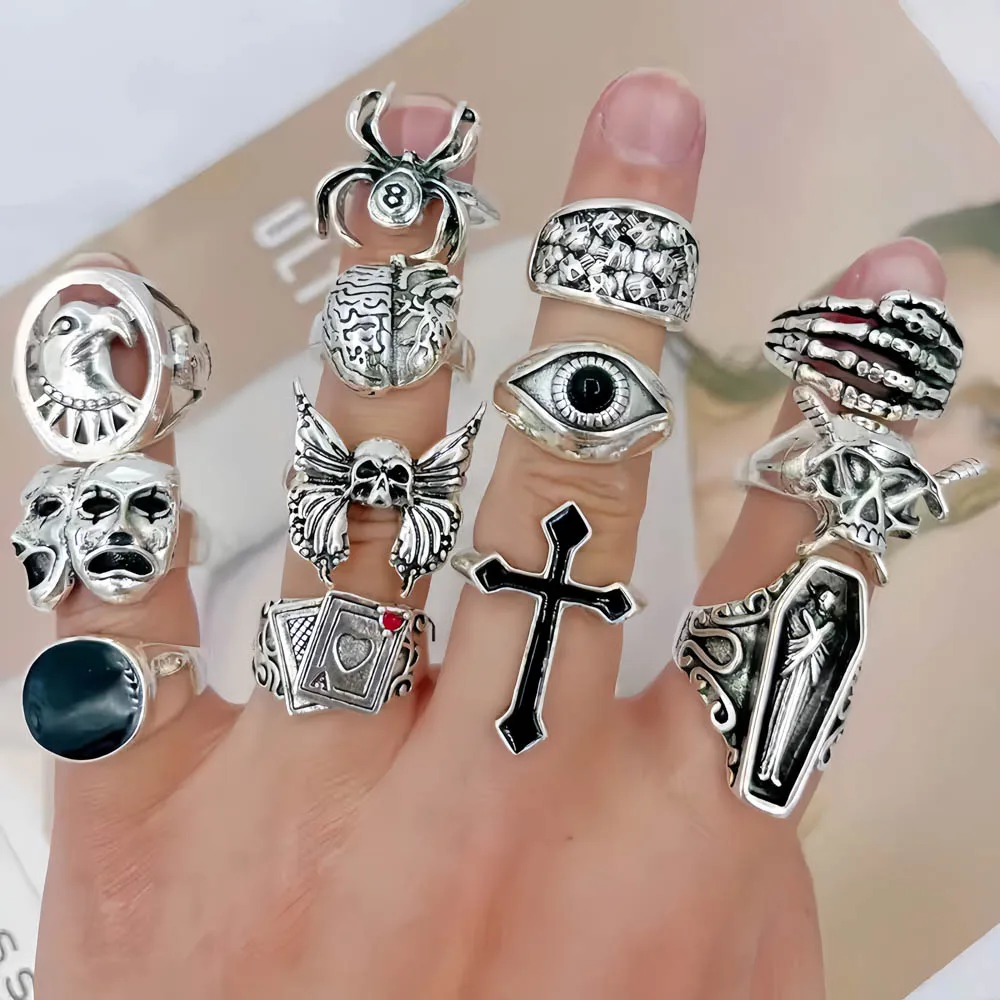 20/30/50 قطعة/الوحدة موضة خمر الشرير القوطية الجمجمة خواتم للنساء الرجال ريترو الحيوان هوب الهيب هدايا الحفلات فنجر مجوهرات مزيج نمط