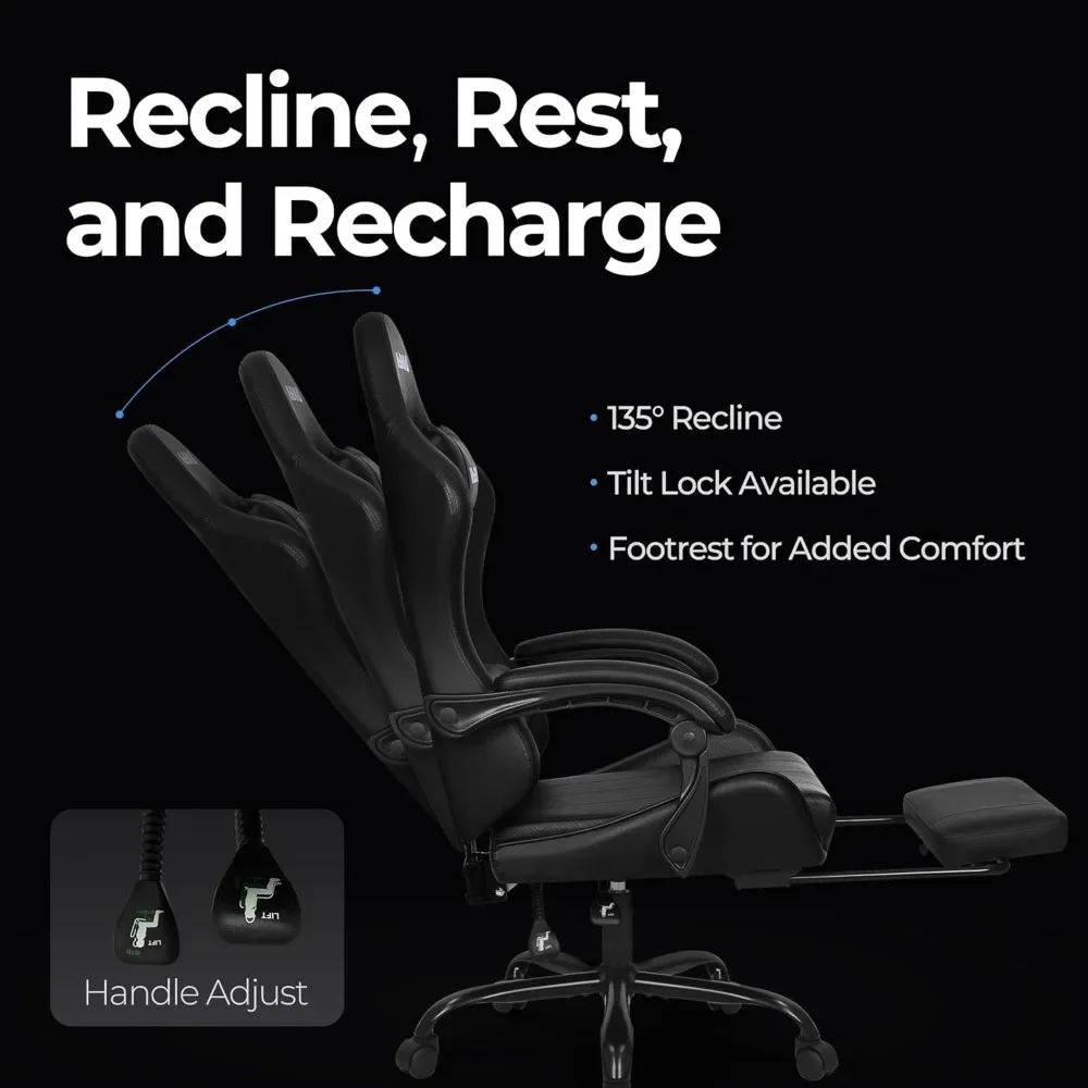 Video Gaming Chair with Footrest High Back Ergonomic Comfortable Office Computer Desk with Lumbar Support Height Adjustable