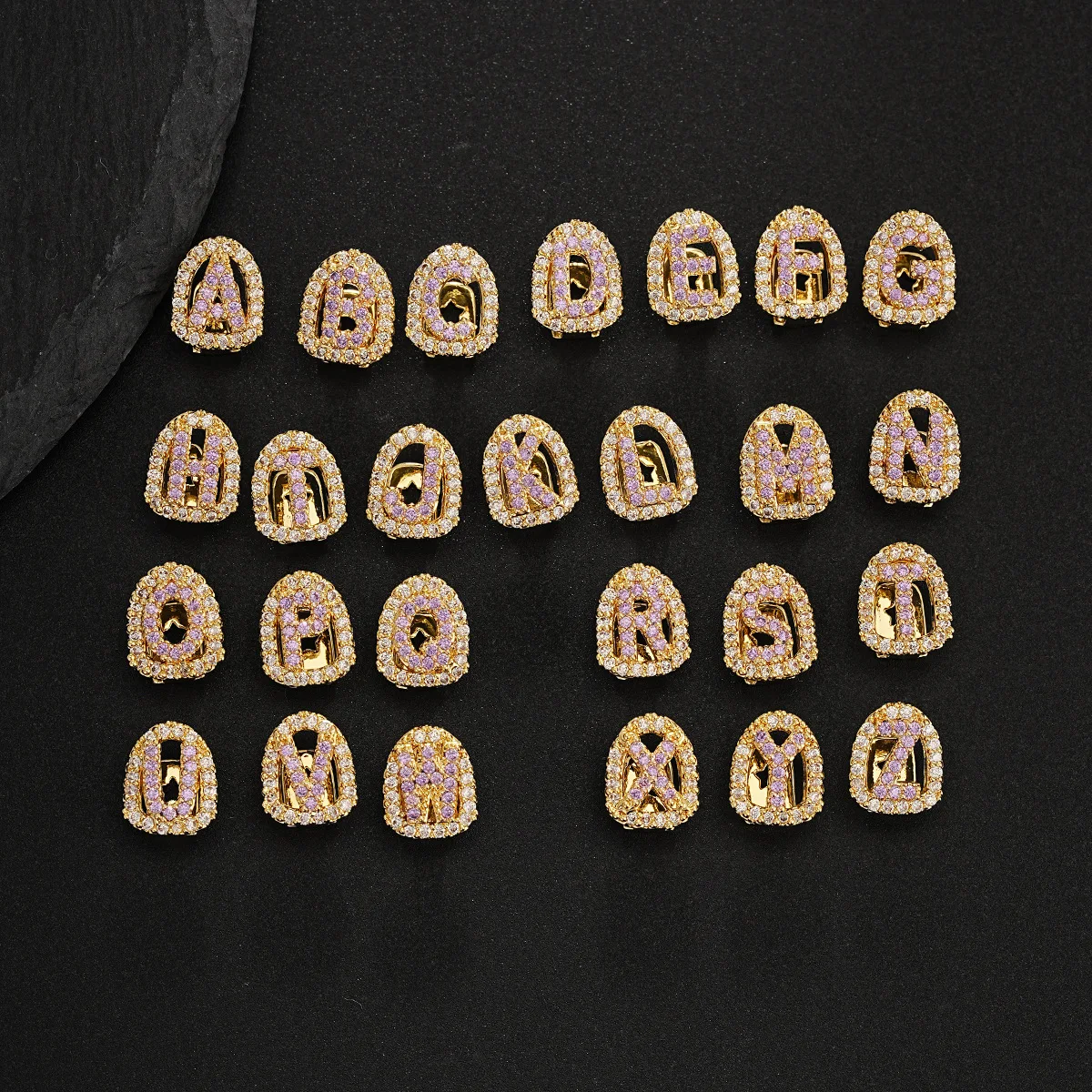 YOUNGX Initial 26 Capital Letters CZ Stone Teeth Grillz Elegant Alphabet Zircon Tooth Caps For Women Men Jewelry Birthday Gift