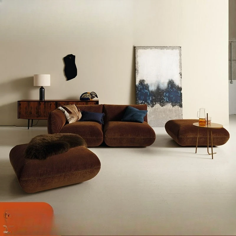 Fabric sofa, light luxury style small apartment living room wick velvet module combination