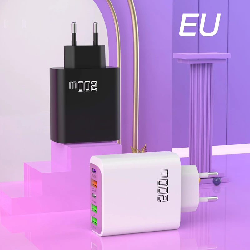 شاحن الهاتف المحمول متعدد المنافذ USB Type-C شحن الرأس 3U + 2C شحن سريع للغاية توافق قوي شاحن الهاتف المحمول