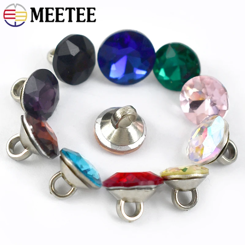 Meetee 20/50Pcs 9mm Rhinestone Buttons Glass Diamond Shirt Shank Buckle DIY Clothing Collar Sewing Decor Material Accessories