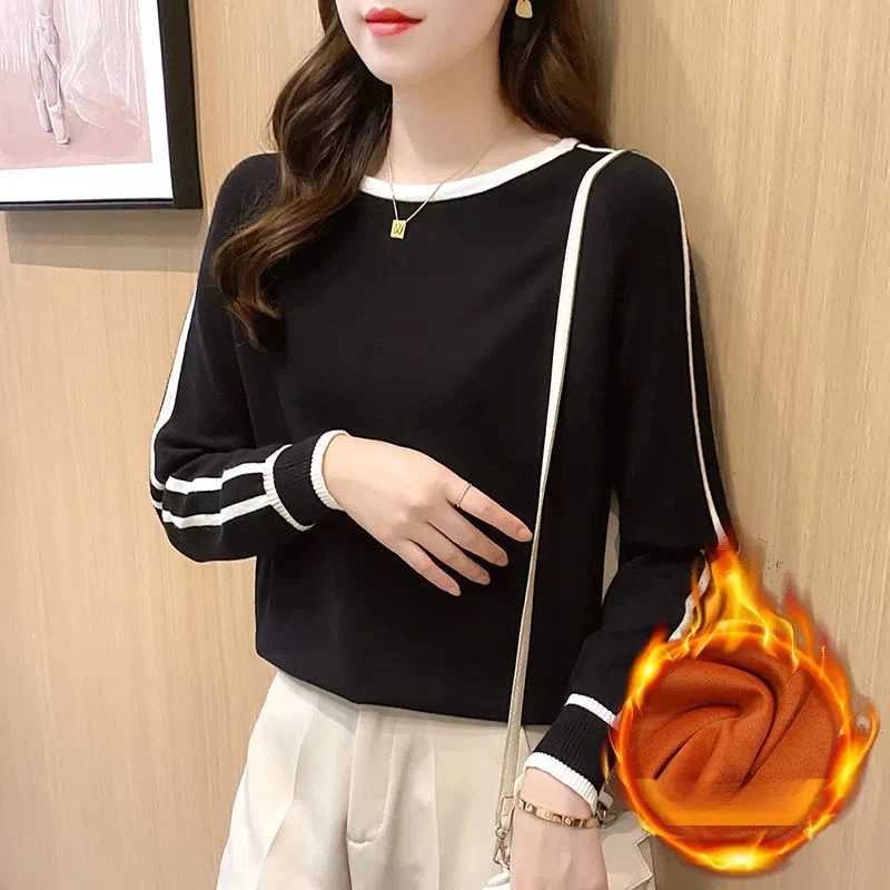 Office Lady Spring Autumn Solid Color Lantern Long Sleeve Pullover Women\'s Clothing Round Neck Casual Loose Sweater Knitted Tops