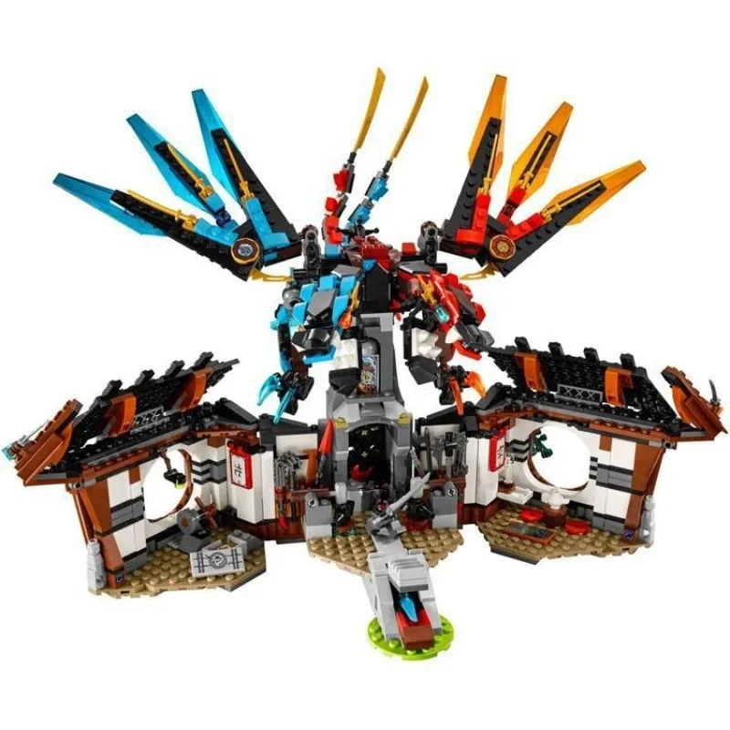 70627Flame Ice Double-headed Dragon Base Building Brick Robot Model Boy Assembly Toy Children's Intelligent DIY Hobby Collection