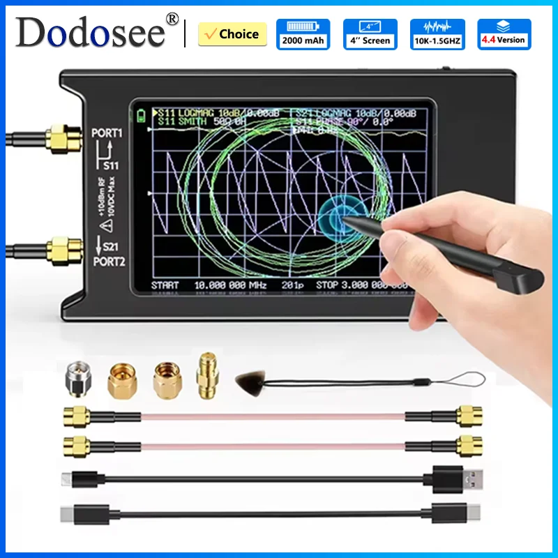 Dodosee 2025 V4.4 NanoVNA-H4 Spectrum Anslyzer Vector Network Antenna Analyzer 10KHz-1.5GHz MF HF VHF UHF Antenna Tuner Nano VNA