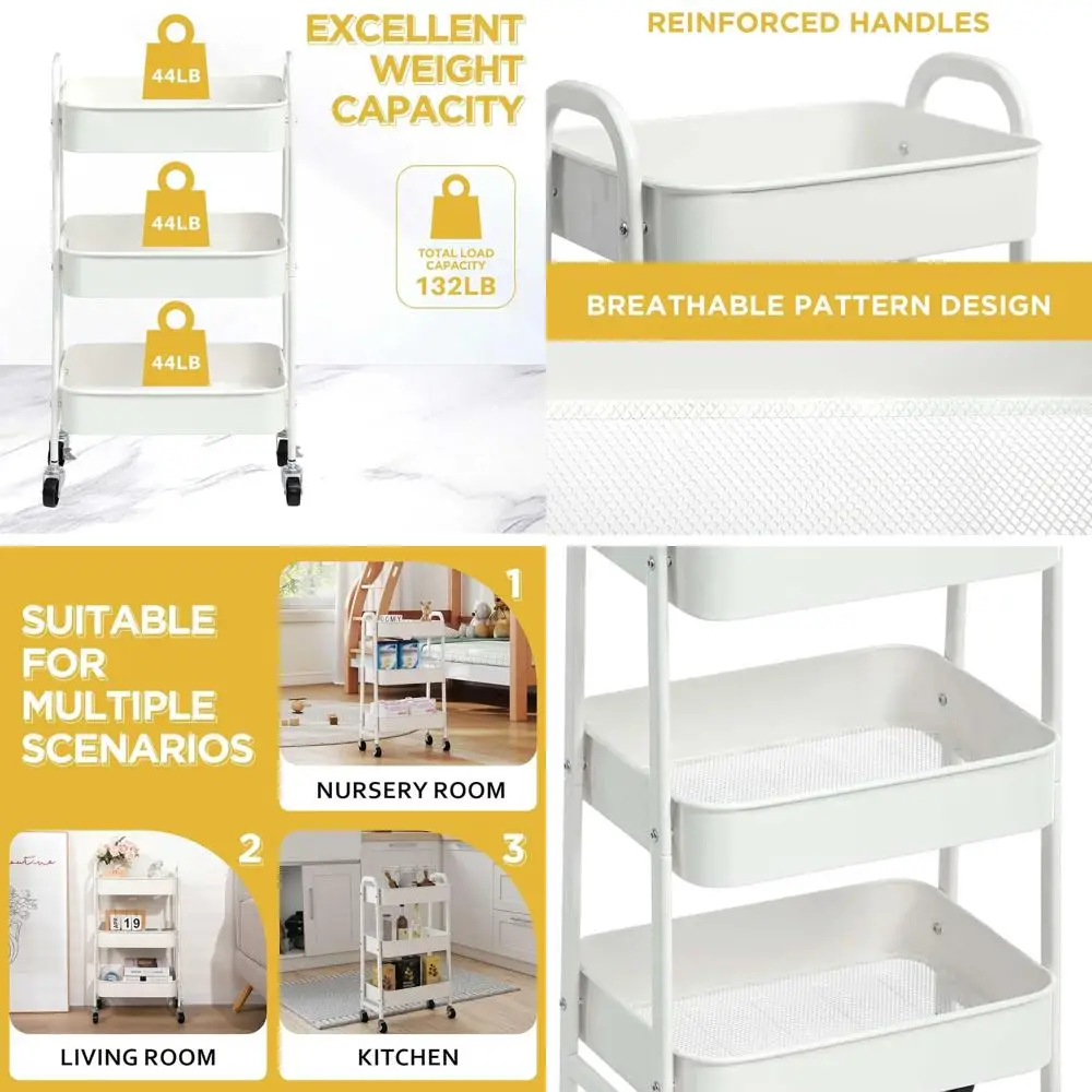 

Белая трехъярусная тележка-органайзер для макияжа с металлической утилитой