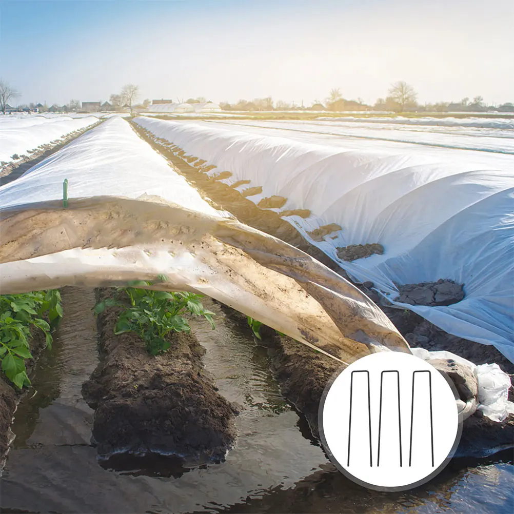 

50Pcs U-Shaped Ground Stakes Garden Lawn Fixers Heavy Duty Metal Pegs for Tarp Canopy Tent Anchoring Outdoor DIY Tools