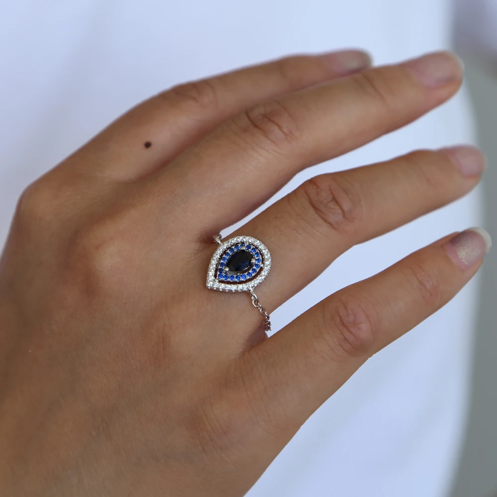 simple minimal fashion jewelry geometric cz tear drop square charm colorful cubic zirconia chain adjust ring