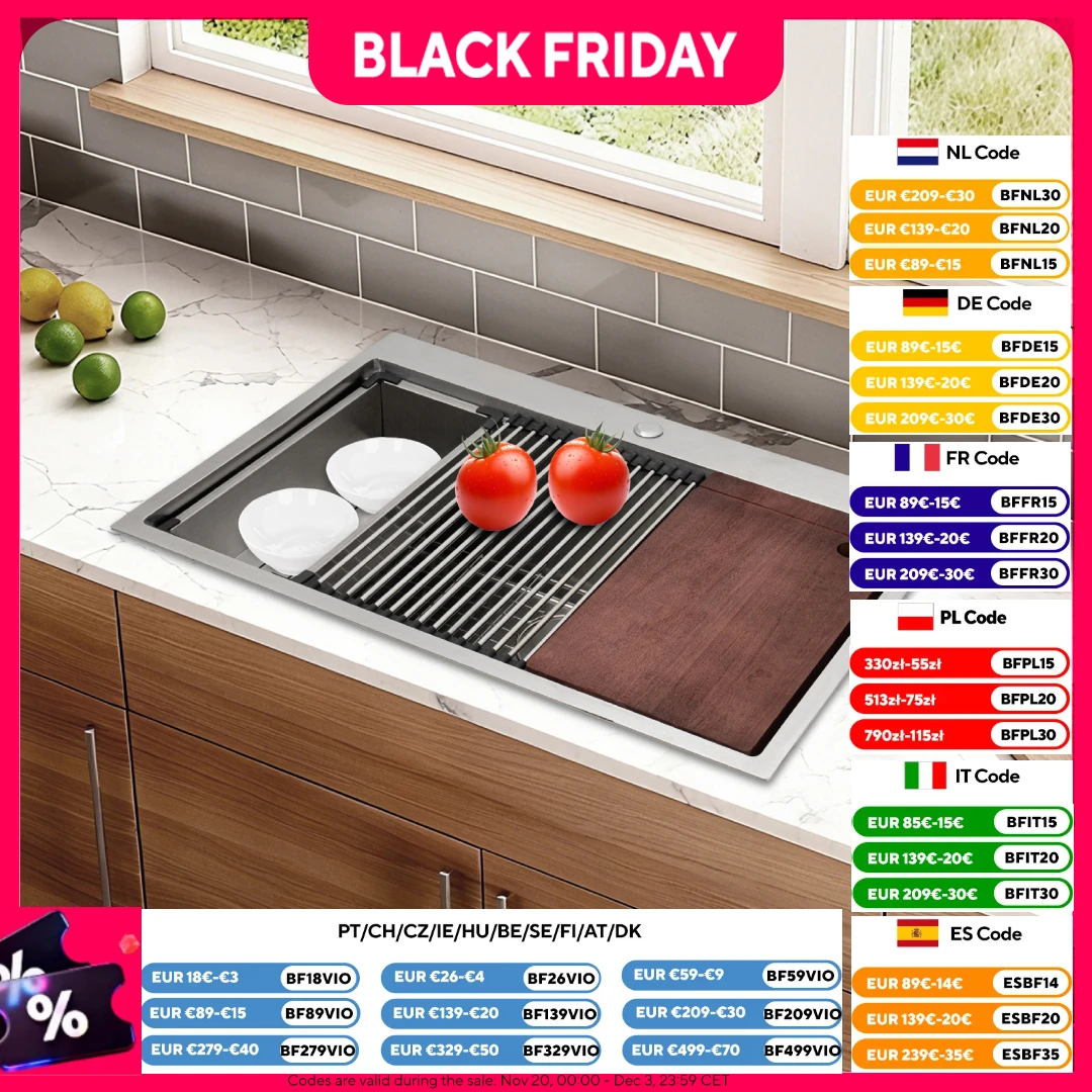 Kitchen Sink 304 Stainless Steel Drop-In Sink 33 Inch Drop in Kitchen Sink Workstation for Bars Kitchens Coffee Shops