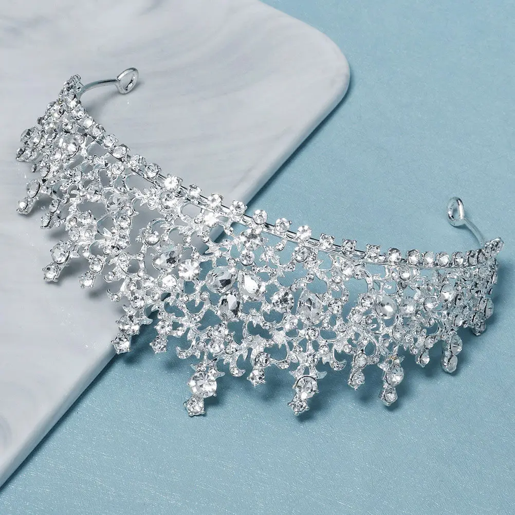 Rhinestone Bridal Tiara Elegant Crown Headdress Sturdy Alloy Material Gorgeous Decorative Headwear for Wedding Bridal Shower