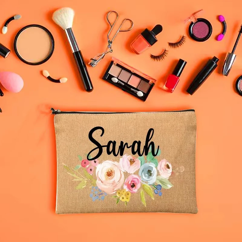 Geburtstagsgeschenke für Mama, Freund, Schwester, Blumenmuster, personalisiertes Namensdesign, Make-up-Organizer, Kosmetiktasche mit Reißverschluss,