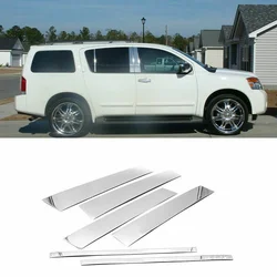 For Nissan Armada 2005 2006 2007 2008 2009 2010 2011 2012-2015 Car Pillar Posts Door Window Trim Cover Stickers Silver Chrome