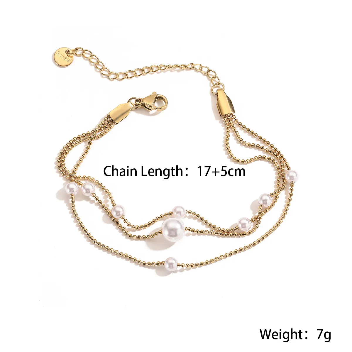 2025 New Hot Gold Color Double Layers Pearl Bracelet For Women Stainless Steel Party Jewelry