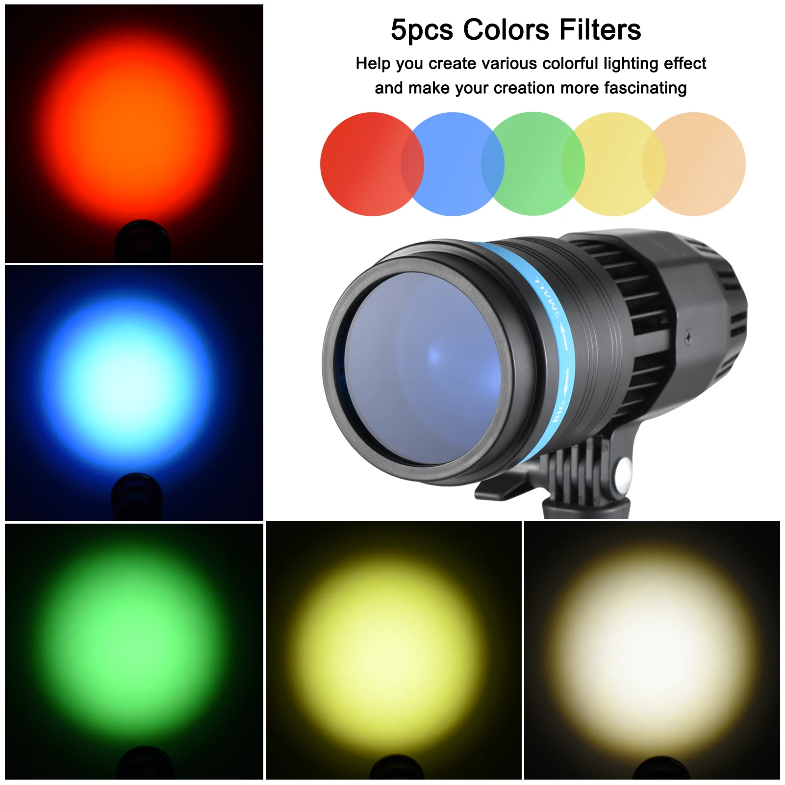 Photography 50W Video Light COB Spotlight Continuous Light 5500K CRI90+ Magnifying Lens Remote Control 5*Color Filters