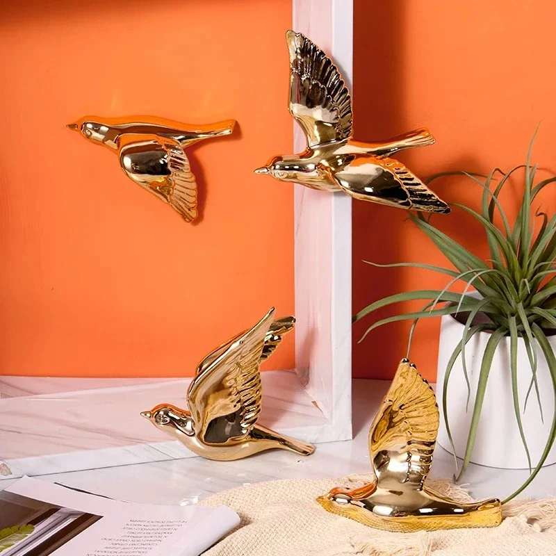 Creative Golden Bird Wall Decoration Background Wall Simulation Bird Suspended Structure Pendant Hanging Decoration Home Decorat
