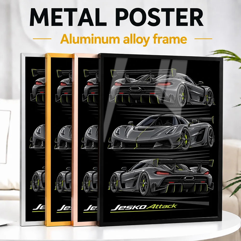 Swedish Jesko Attack Graphite Grey Supercar Metal Poster With Aluminum Alloy Frame Customized Garage Legacy Wall Art For Studio