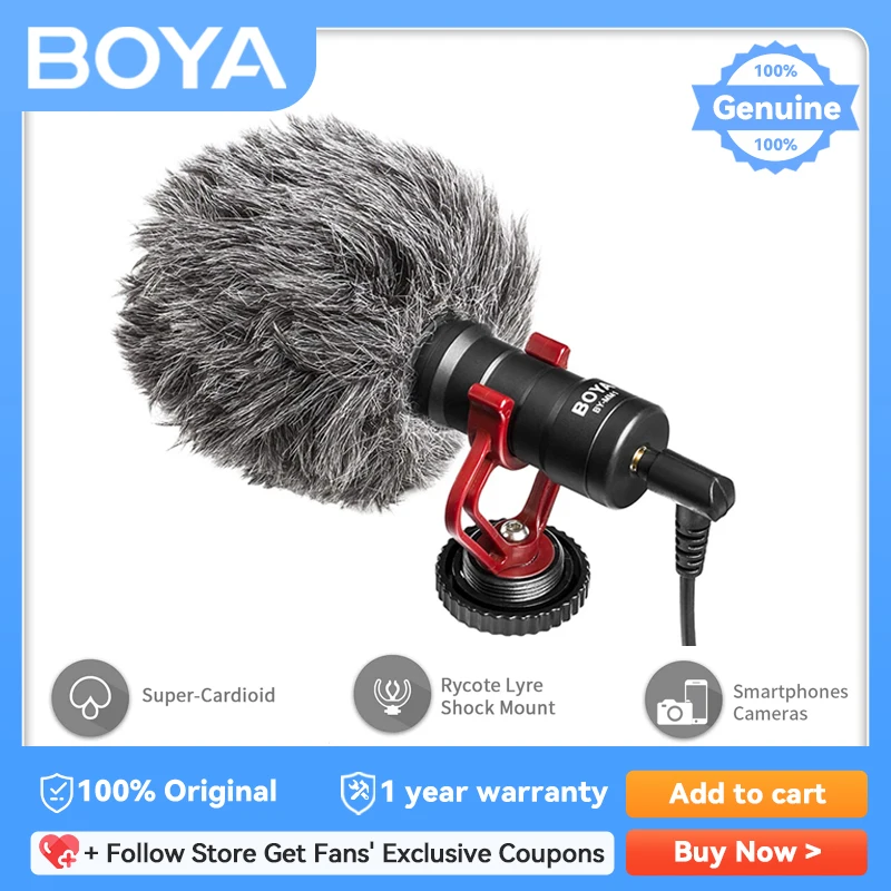 BOYA BY-MM1 Professional Cardioid Shotgun Microphone for iPhone Android Smartphone PC Canon Nikon DSLR Camera Recording Vlog