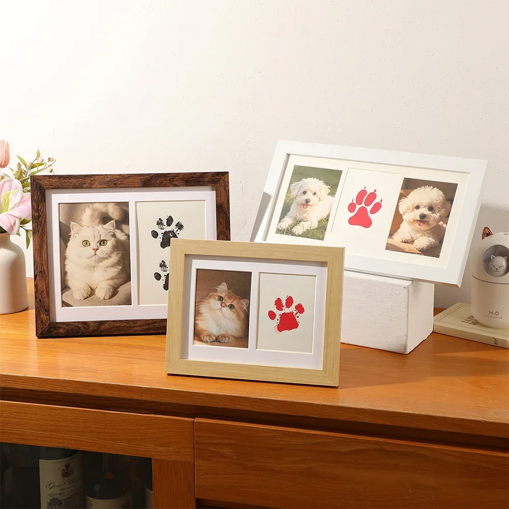 Pet Paw Print Keepsake Frame, No Ink Dog Cat Footprint Photo Display Memorial Gift Home Decor