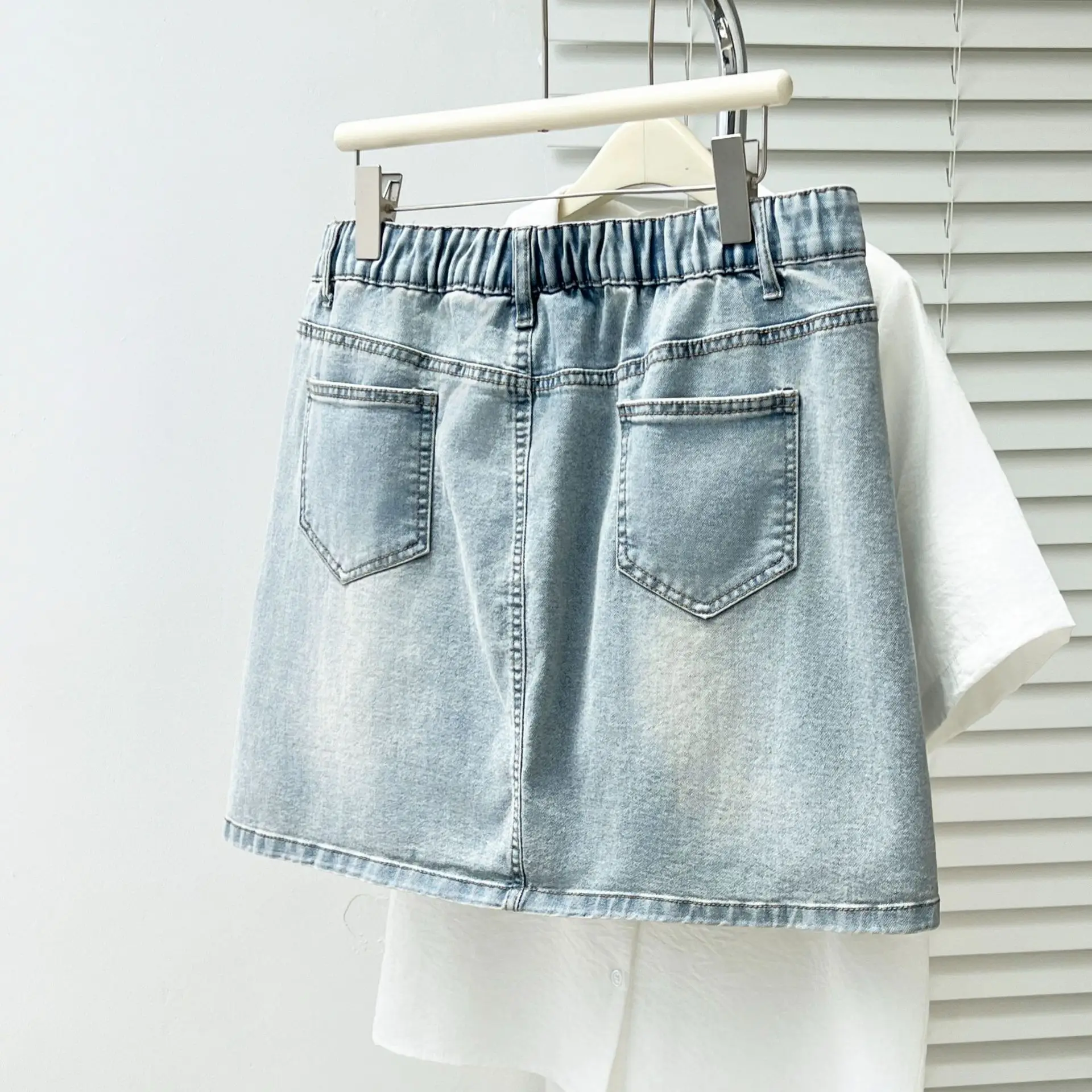 2026 Plus Size Lined Denim Mini Skirt Embroidery Bowknot Fashion Casual Short Skirt Curvy Ladies 810 view 5