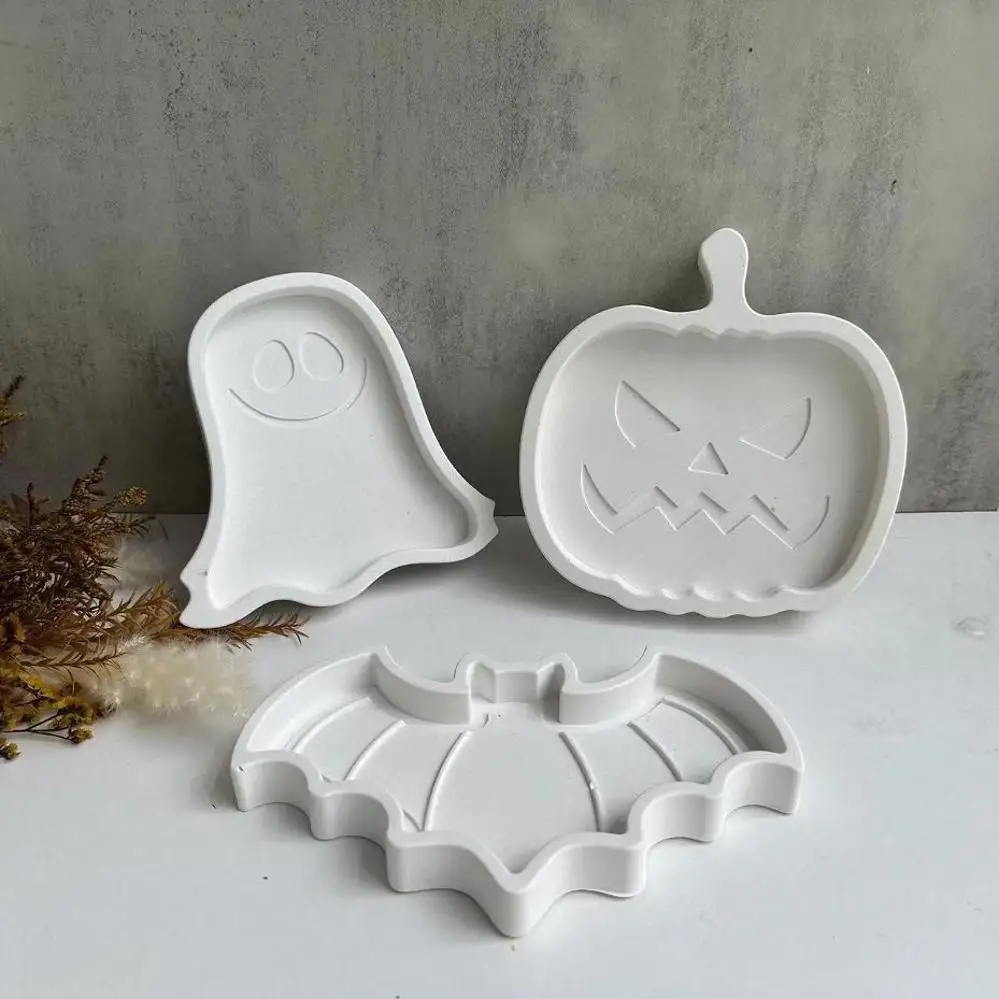 1 Pcs Cute Halloween Coffin Pumpkin Spooky Bat Tray Silicone Mold Holiday Tray Plaster Mold Resin Drip Moulds