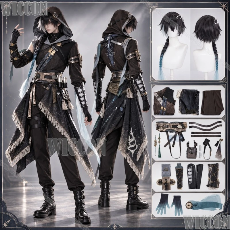 Wuthering Waves Jingran Wuwa, peluca de vestido negro, ropa de hombre, talla XXL, disfraz de Halloween, para mujer, fiesta, insignia, Navidad, carnaval, evento.