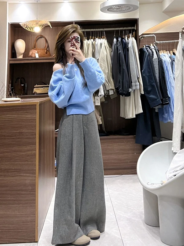 Pantaloni Casual da Donna Thiened, Larghi e Comodi, Nuovi Arrivi Autunno Inverno, Vita Alta, Gamba Dritta, Alla Moda e Caldi