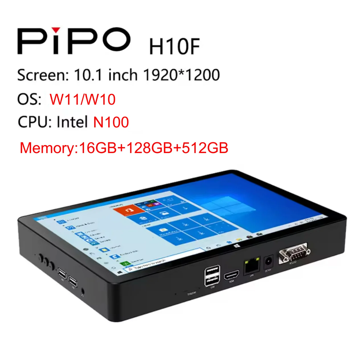 Nuovo Pipo 4G H10F MINI PC 10.1 pollici 1920*1200 HD Win11 Win10 OS 16G RAM 128G ROM Intel N100 Tablet PC BT WIFI RS232 4 * USB 3.0 POE
