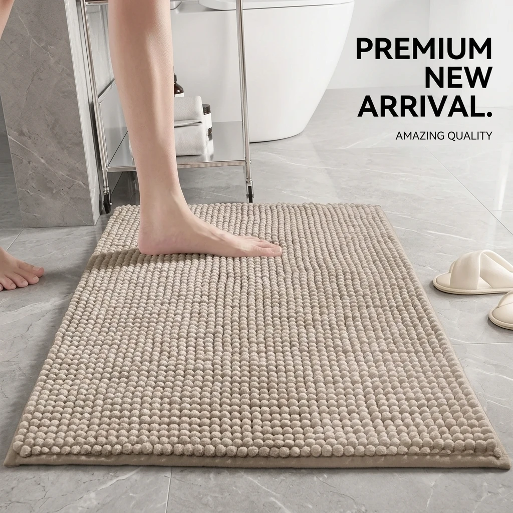 Bathroom Rug Chenille Non-Slip Absorbent Bath Mat Machine Washable Modern Shower Carpet for Home Hotel Toilet Floor Mat