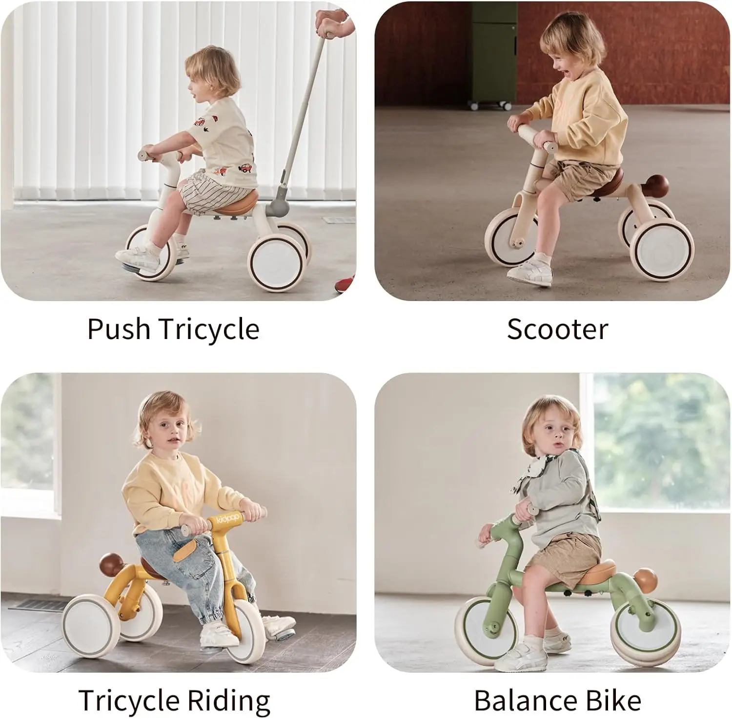 Pony-Tricycle à pédales pour enfants, 4 en 1, 1 à 4 poussoirs, toboggan, jouet, vélo d'équilibre, trotteur, poussette, jaune