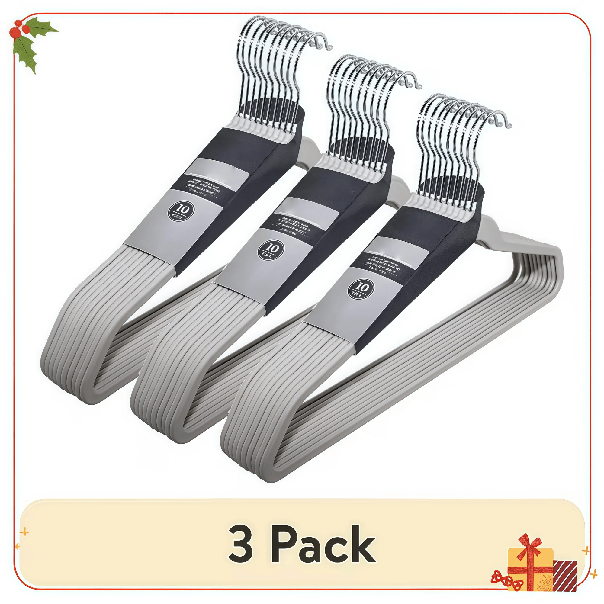 

(3 pack) Non-Slip Rubberized Hangers – 10-Pack, Beige