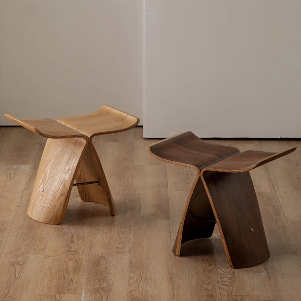 Japanese Style Home Small Solid Wood Stools Ottomans Butterfly Stools Coffee Tables Simple Footstool Dressing Bench Furniture image 2