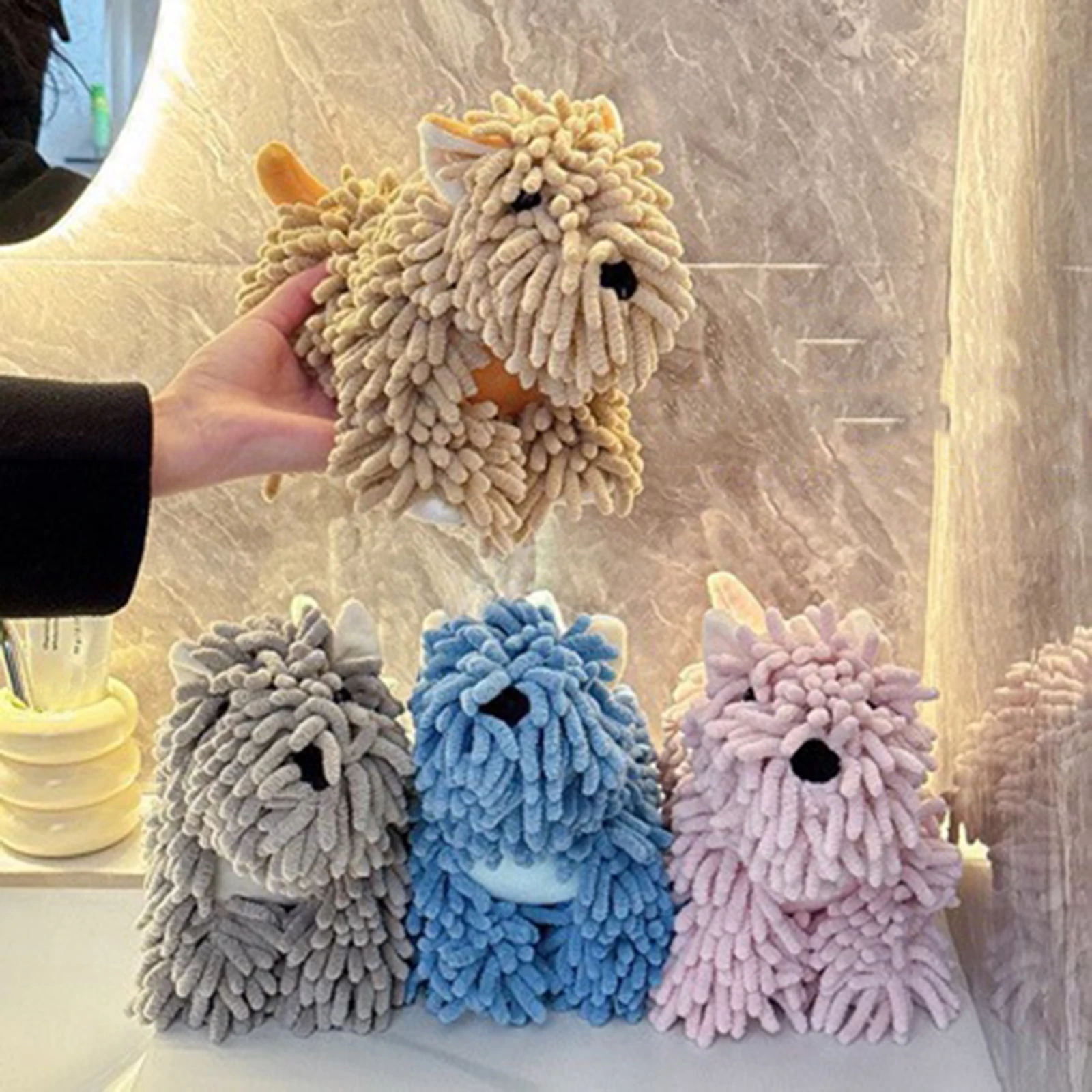 Cute Cartoon Puppy Hand Towel For Kitchen And Bathroom Wall Mounted Hanging Fluffy Chenille Towel Absorbent Handball Towels