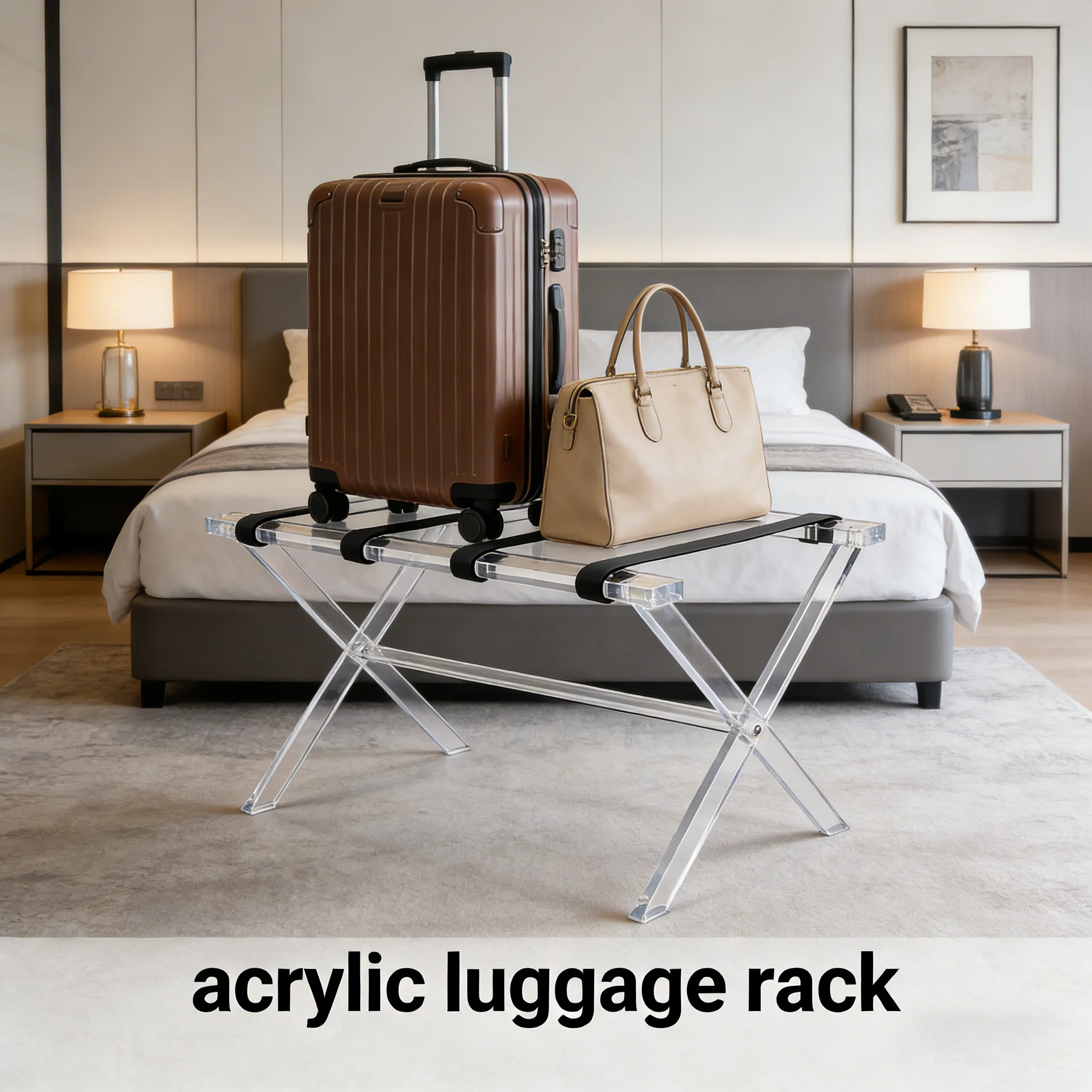 Acrylic Luggage Rack Transparent Foldable Suitcase Stand Bedroom Hotel Space Saving Portable Holds Furniture For Guest Rooms