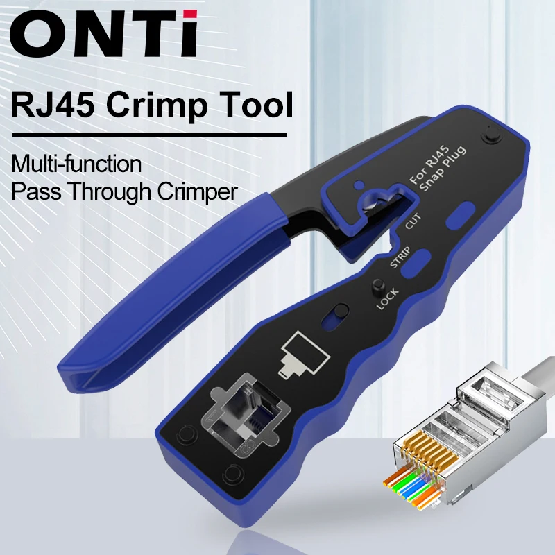 Złącze ONTi RJ45 Cat7/6/6A/5E, narzędzie do zaciskania RJ45 z wymiennym ostrzem Narzędzie do ściągania izolacji z kabli Ethernet