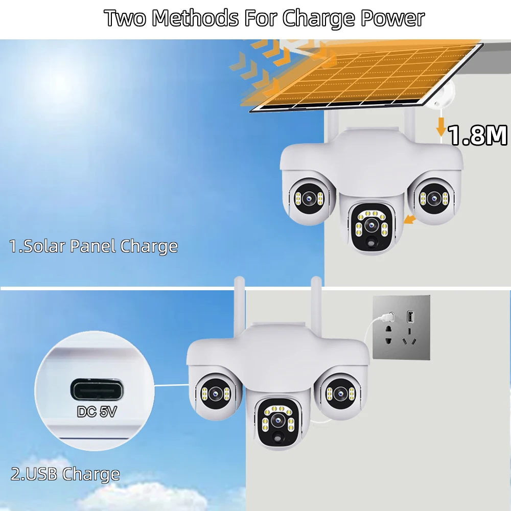 V380 PRO 15MP PTZ Triple Lens10X Zoom cámara Solar al aire libre Triple pantalla 4G seguimiento automático cámara CCTV inalámbrica inteligente impermeable